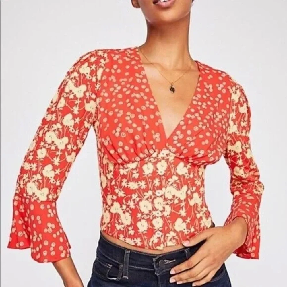 Free People Lady Bohemian coral floral top